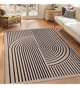 Tangsoo Easy Jute Area Rug 4x6 Washable Rug for Indoor Outdoor Patio,Non-Slip Black Indoor Outdoo...