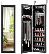 Giantex Wall or Door Mounted Jewelry Cabinet with Full Length Mirror, Over The Door Jewelry Armoi...