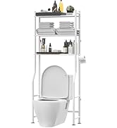 Livilord 3-Tier Over The Toilet Storage, Freestanding Metal Bathroom Shelves with 4 Hooks, Over T...