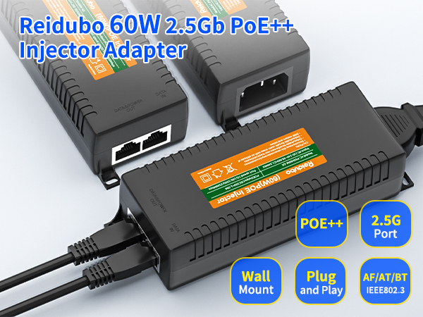2.5gb 2500mbps poe injector power adapter 60W