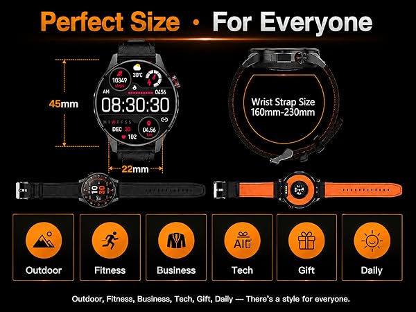 Large silicone and leather strap smart watches