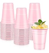 LANLISA 50 Light Pink Plastic Cups, 16 oz Disposable Cups, Drinking Cups For Valentines Day, East...