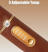 Text reads '3 Adjustable Temp'. Brown device with gold accent showing temperature control interface and button details. Appears to be a handheld electronic device with adjustable settings.