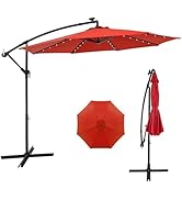 Toolsempire 10 ft Offset Umbrella, Cantilever Patio Umbrella with 40 LED Solar Lights