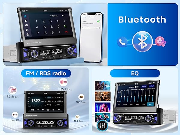 Single Din Car Stereo Screen Flip Out Wireless CarPlay Android Auto