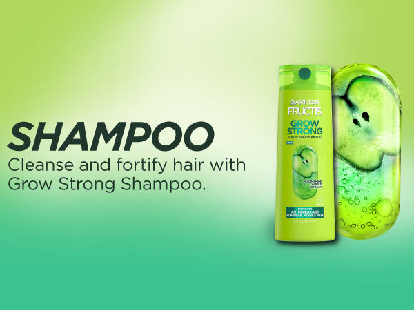 shampoo, cleanse and fortify hair with grow strong shampoo