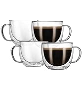 CNGLASS 8oz Double Wall Glass Coffee Mugs,Clear Insulated Espresso Glass Mugs with Handle for Lat...