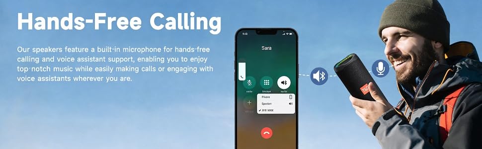 Portable Bluetooth speaker with powerful bass and wireless connection for outdoor travel and parties