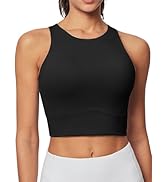 Heathyoga Longline Sports Bras for Women High Neck Tank Tops with Built in Bras Workout Tops for ...