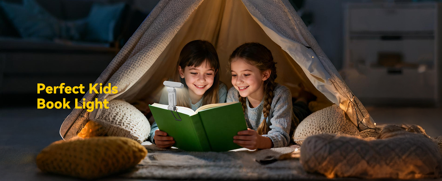 Perfect kids clip on reading light, safe, soft, and easy to use for bedtime reading and learning