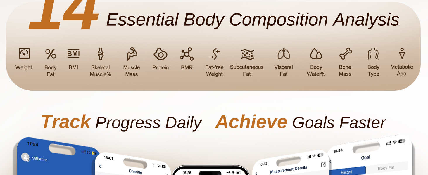 14 Body Composition analysis smart scale with bmi body fat muscle mass BMR visceral fat body water