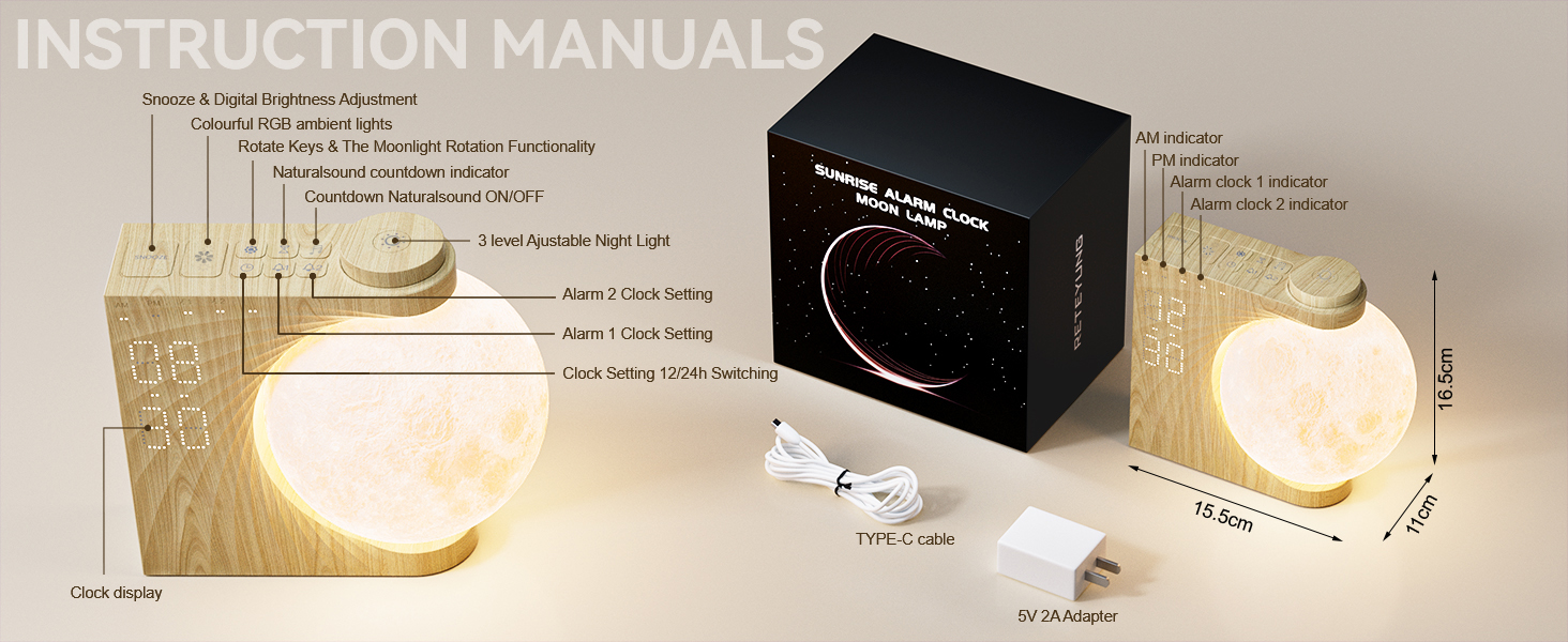 the instruction manuals of moon light alarm clock