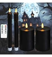 Lezonic Halloween Black Flameless Candles with Remote, Battery Operated Real Wax with Dripping Ef...