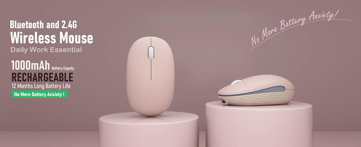 bluetooth and 2.4g pink wireless mouse