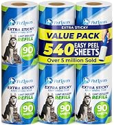 PetLovers Extra Sticky Lint Roller 6 Pack of Refills Only - No Handle Included - 90 Sheets Per Re...