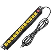 BTU Power Strip Surge Protector Rack-Mount PDU, 12 Outlet Power Strip with Switch, Metal Mountabl...