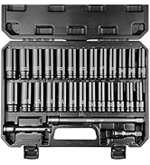 EACELIY 29pcs 1/2" Socket Set, Drive Deep Impact Socket Set, Including 3 ", 5", 10" Impact Extens...