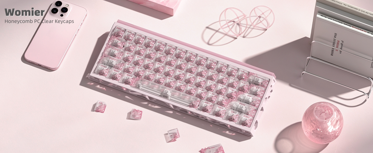 Clear Keycaps, Pink Shine Through Keycaps, Jelly Keycap Transparent keyboard Caps