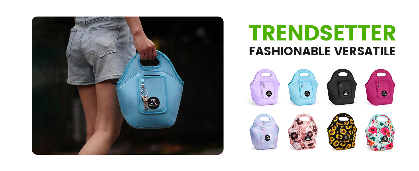 stylish insulated lunch bag, portable design, vibrant colors, lightweight and versatile.