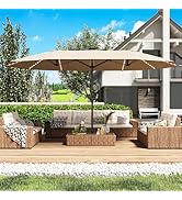 GDPFN 15ft Large Patio Umbrella with Solar Lights, Outdoor Double-Side Rectangular Umbrella, Back...