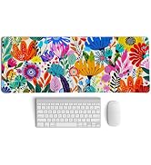 PaJiaNi Boho Colorful Botanical Wildflower Mouse Pad,XL Large Floral Aesthetic Bright Maximalist ...
