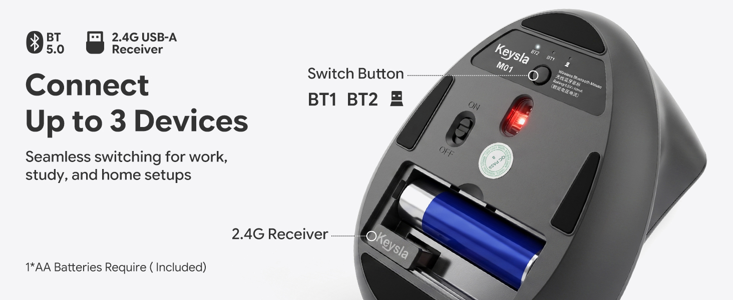vertical ergonomic mouse wireless bluetooth 2.4g tri mode