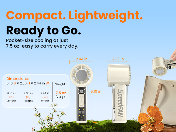 Compact. Lightweight .Pocket-size cooling at just 7.5 oz-easy to carry every day.