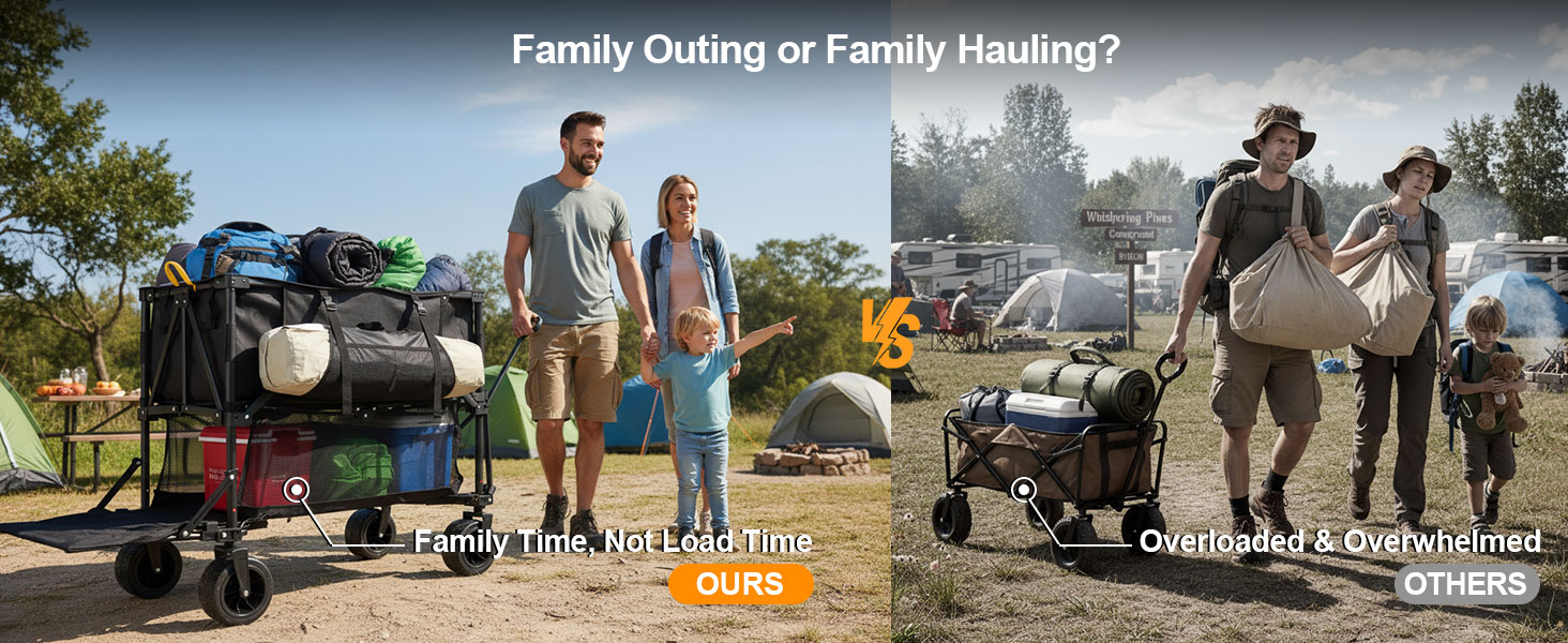 Double decker wagon vs standard cart comparison for family camping and heavy gear transport
