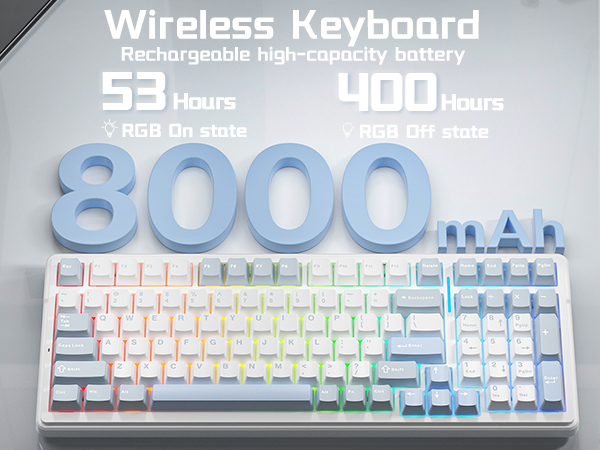 wireless silent mechanical keyboard with 8000mAh large capacity battery rechargeable