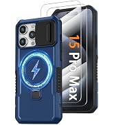 Phone Case for iPhone 15 Pro Max, with Magnetic Ring Stand [2X Glass Screen Protector] [Compatibl...