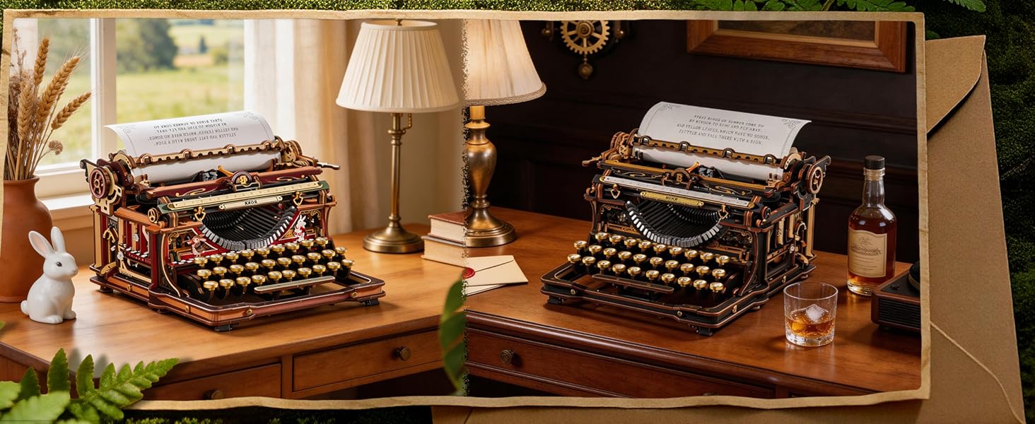 ROKR Mechanical Typewriter 3D Wooden Puzzle for Adults- Vintage Model Kit, No Glue, 324 PCS, 12H Ass...