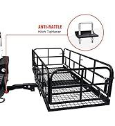 AA Products Hitch Mount Basket Foldable Storage Steel Cargo Carrier Rack, Fits 2 Trailer Mounted ...