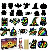 OHOME Halloween Party Favors - 48 PCS Halloween Magic Rainbow Scratch Paper Cards Set,Halloween G...