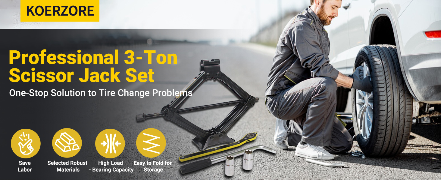 Professional 3-ton scissor jack set