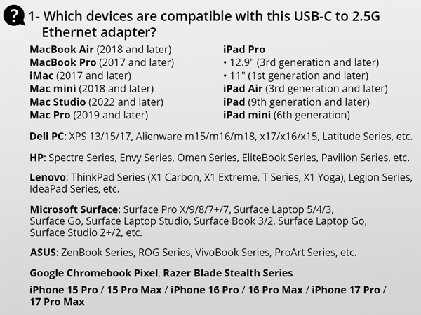 Question and Answer about the Compatible Devices for the Adapter Mac iPad Dell HP Lenovo PC