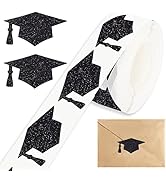 Whaline 600Pcs Graduation Cap Stickers Black Holographic Graduation Hat Sealing Labels Congrats G...
