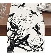 Oeyliz Halloween Table Runner Kitchen Dining Table Runner Halloween Party Black and White Hallowe...