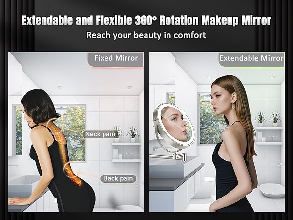 extendable arm makup mirror