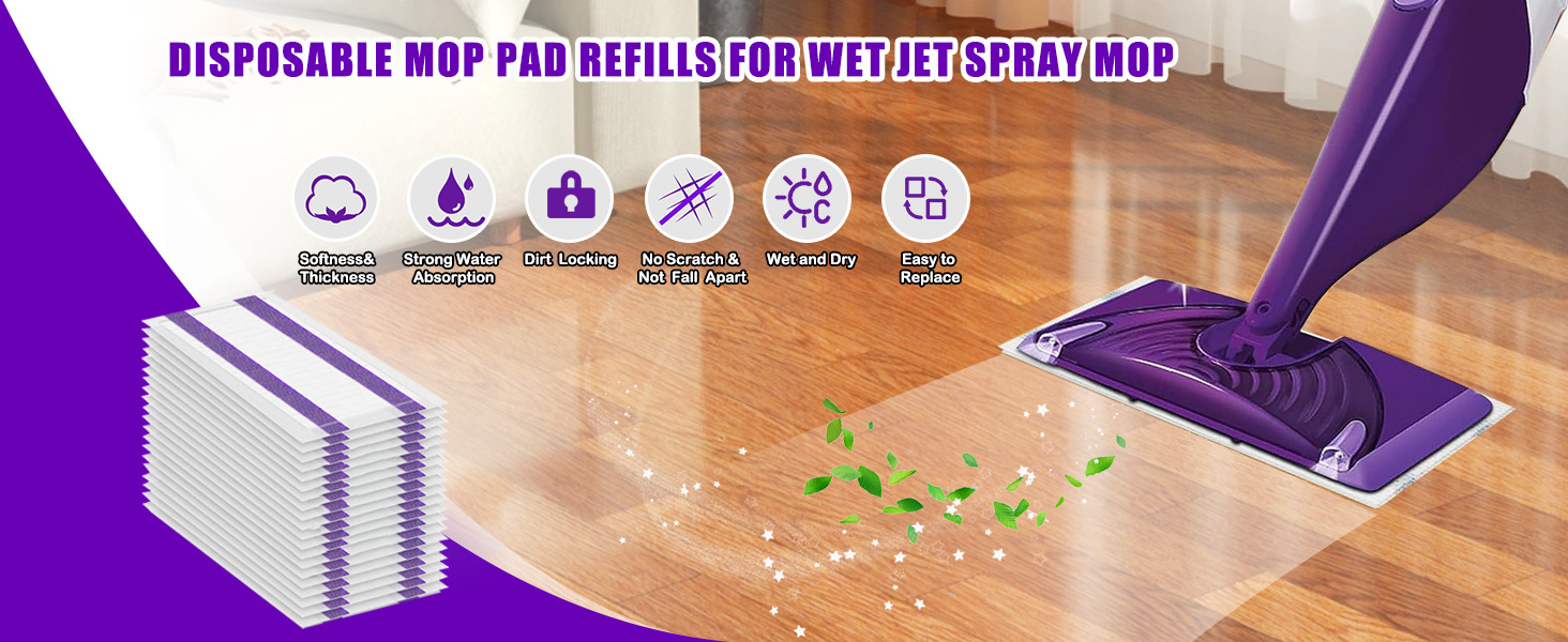 Disposable mop pad refills for wet jet spray mop