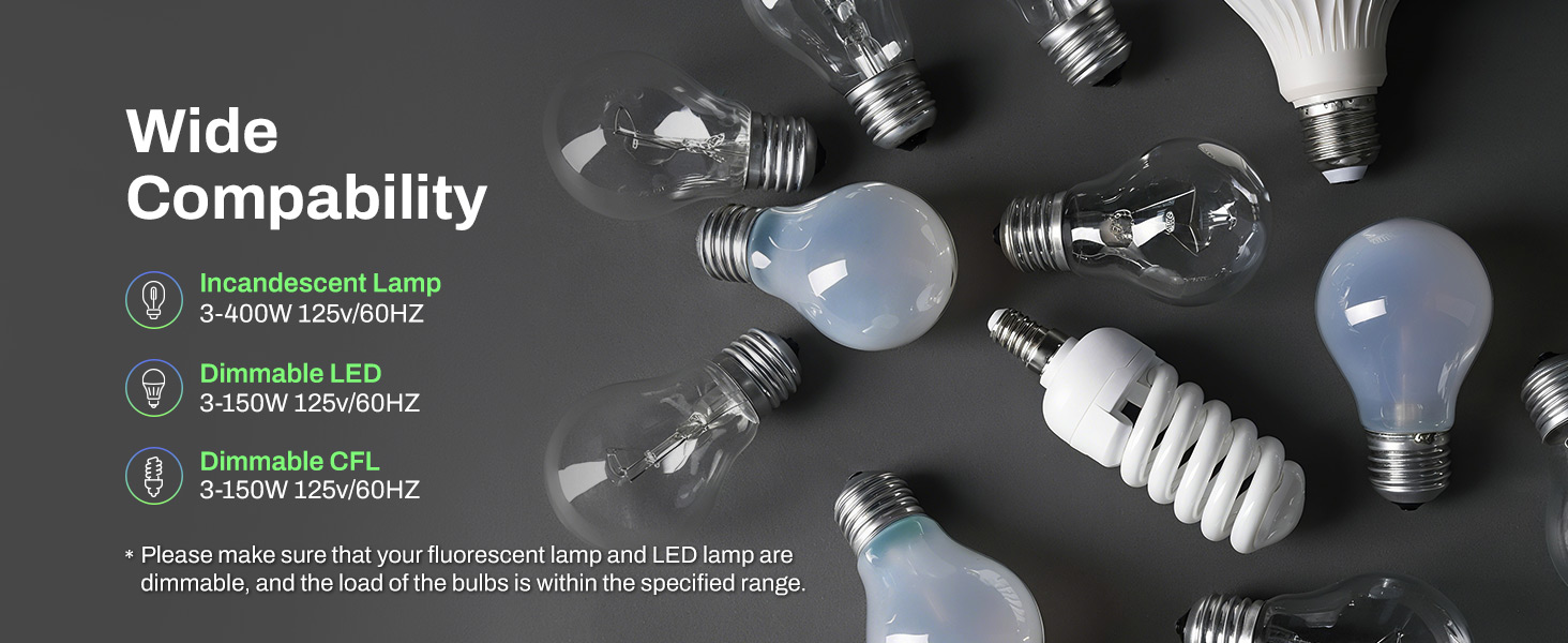 The dimming switch has wide compatibility.