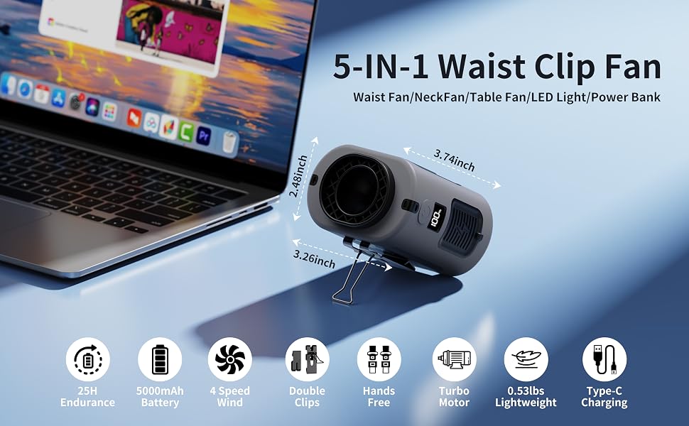 5-in-1 portable waist fan
