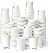 Biotakeware 8 oz Disposable Paper Cups, 300 Pack Bulk White Paper Coffee Cups for Hot &amp; Cold Beve...