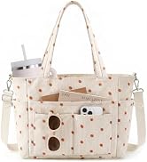 Prite Corduroy Tote Bag for Women, 21L Work Tote with 15.6" Laptop Sleeve, 12 Pockets &amp; Cup Holde...
