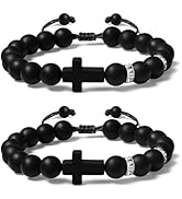 Metzm Adjustable Silicone Beaded Cross Bracelet for Men Women, Waterproof Rubber Surfer Cross Cou...