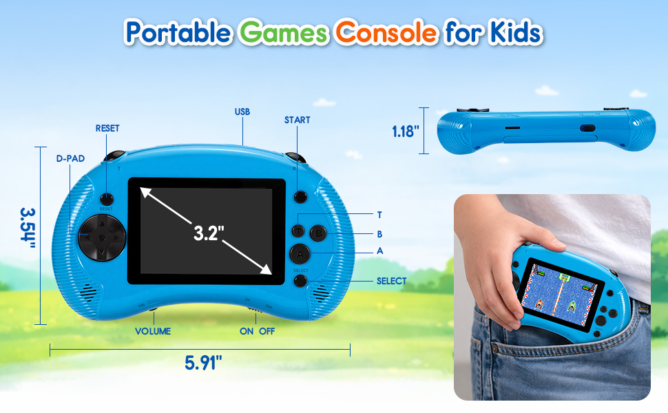 Handheld Game for Kids, 3.2&amp;#34; HD Screen with 213 Retro Video Games