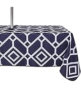 LUSHVIDA Moroccan Outdoor Tablecloth with Umbrella Hole and Zipper, 60 x 84 Inch Navy, Rectangle ...