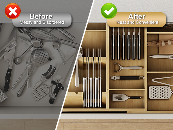 Landmok Large Bamboo Silverware Drawer Organizer