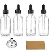 AOZITA 4 Pcs, 2 oz Clear Eye Dropper Bottles with 1 Stainless Steel Funnels &amp; 4 Labels - Black Ca...