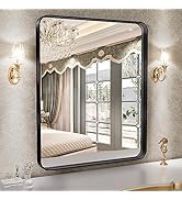 Hasipu Black Bathroom Mirror for Vanity 22×24 Inch Round Corner Rectangle Wall Mirror Metal Frame...