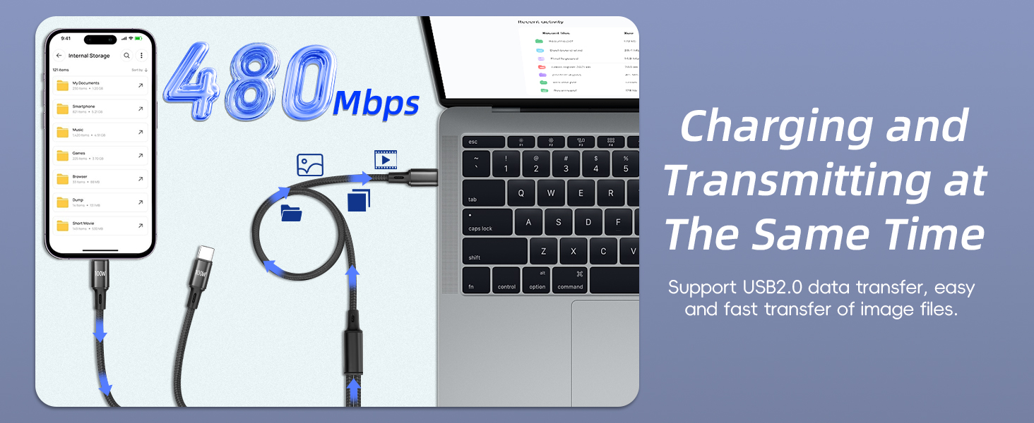 100w fast charging dual usb c cable